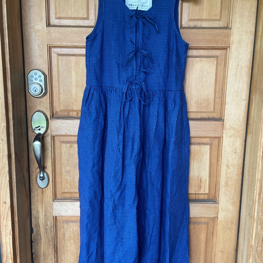 notPERFECTLINEN *limited edition colbalt check* sleeveless Edam bow tie dress